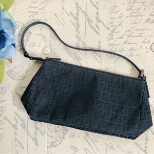 FENDI Black Monogram Zuncchino Baguette Purse Bag
